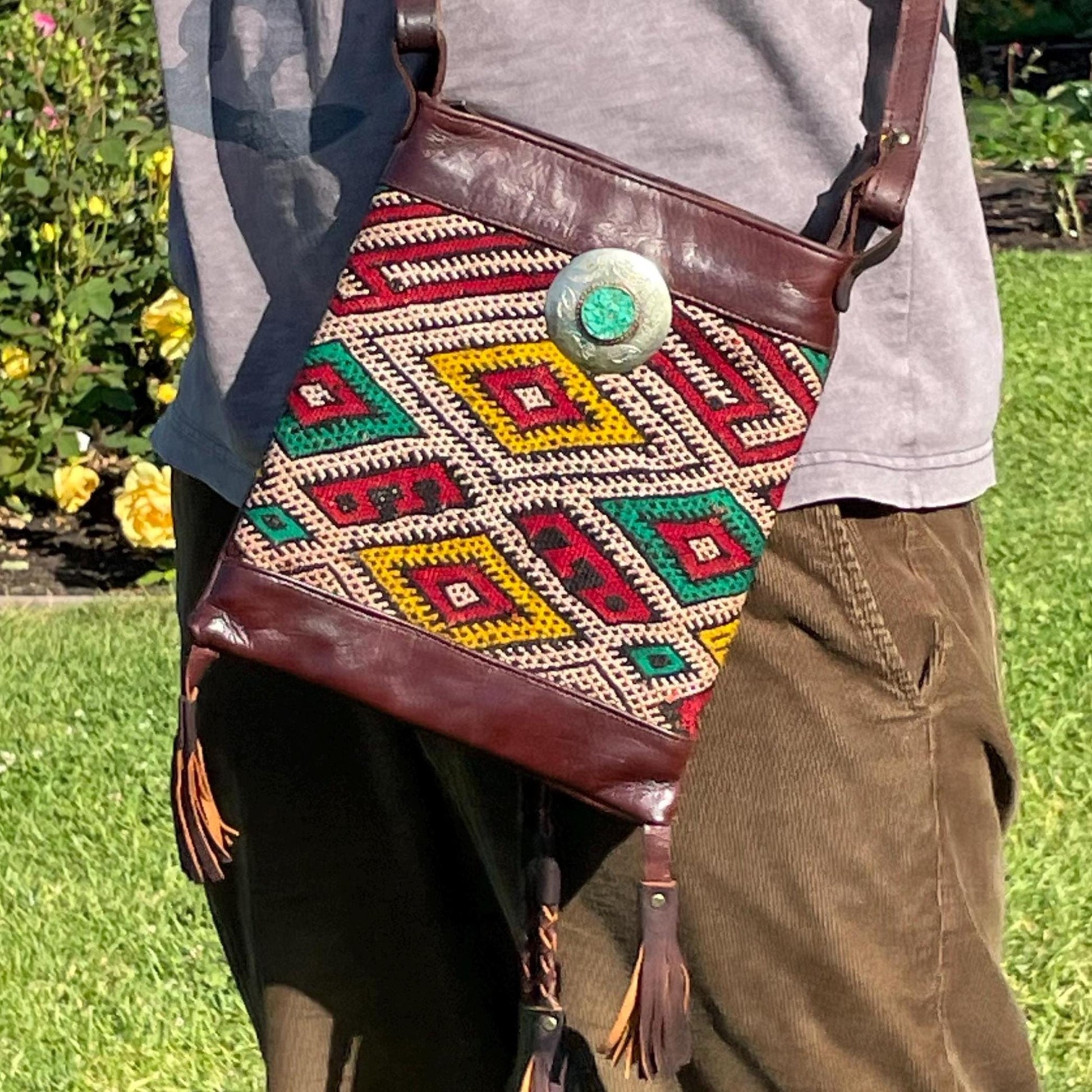 Vintage Handmade Woven Moroccan Leather Bag