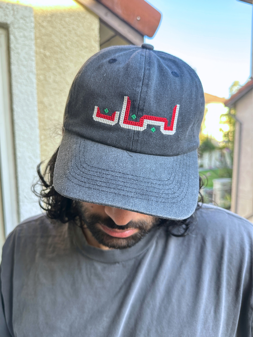 Embroidered Baseball Hat with "Lebanon" in Kufic Arabic