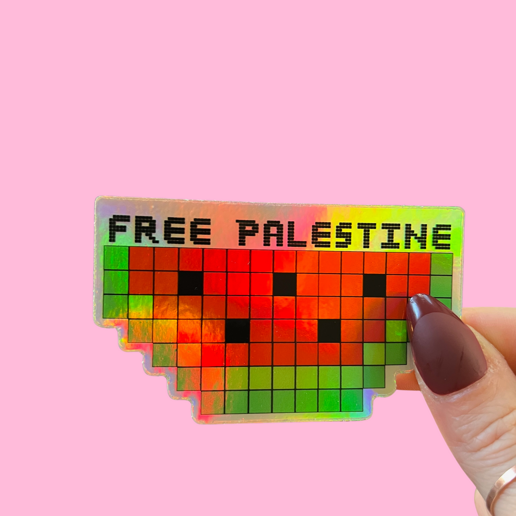 watermelon sticker free palestine sticker holographic sticker pixel art gift under 10 dollars gift for friend waterproof sticker