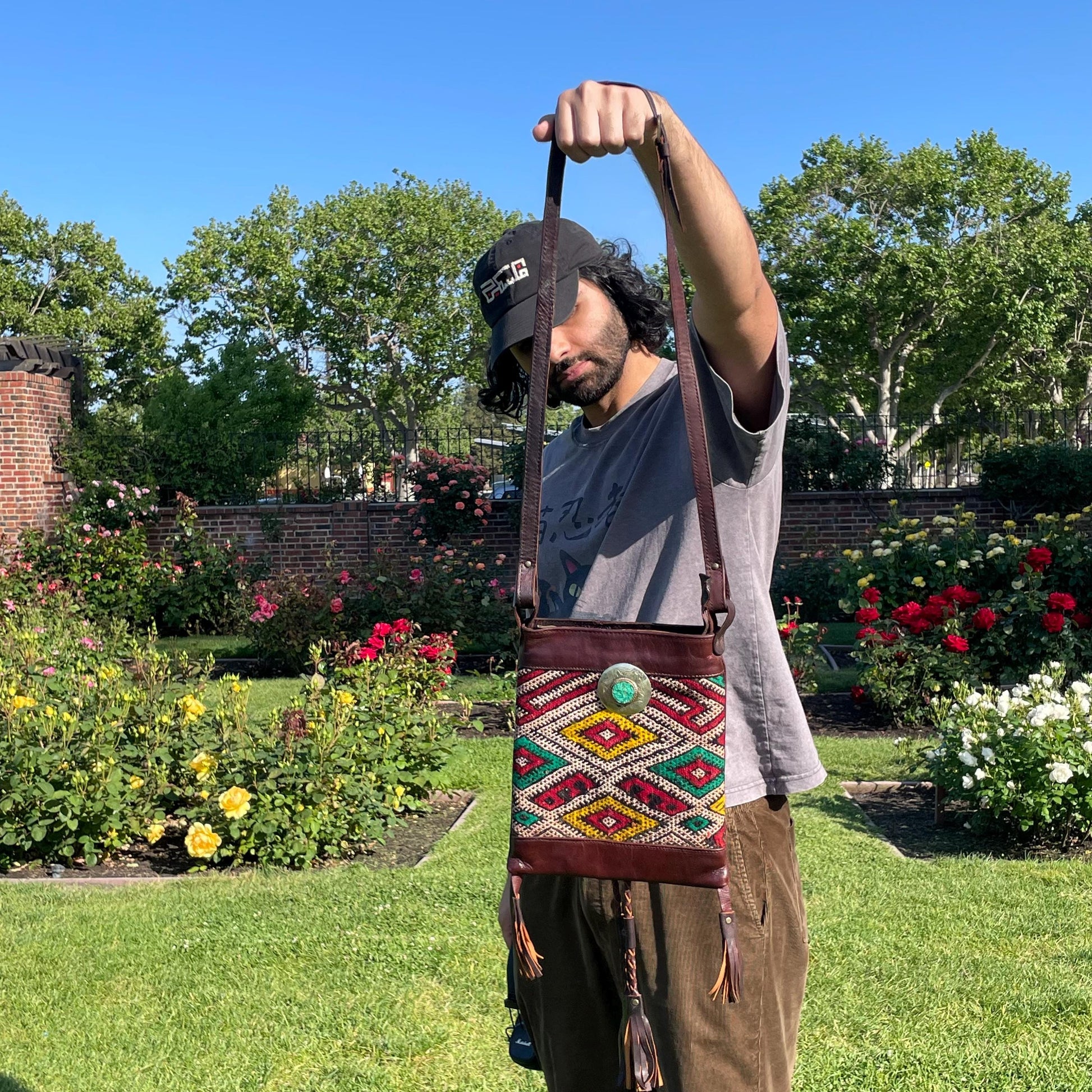 Vintage Handmade Woven Moroccan Leather Bag