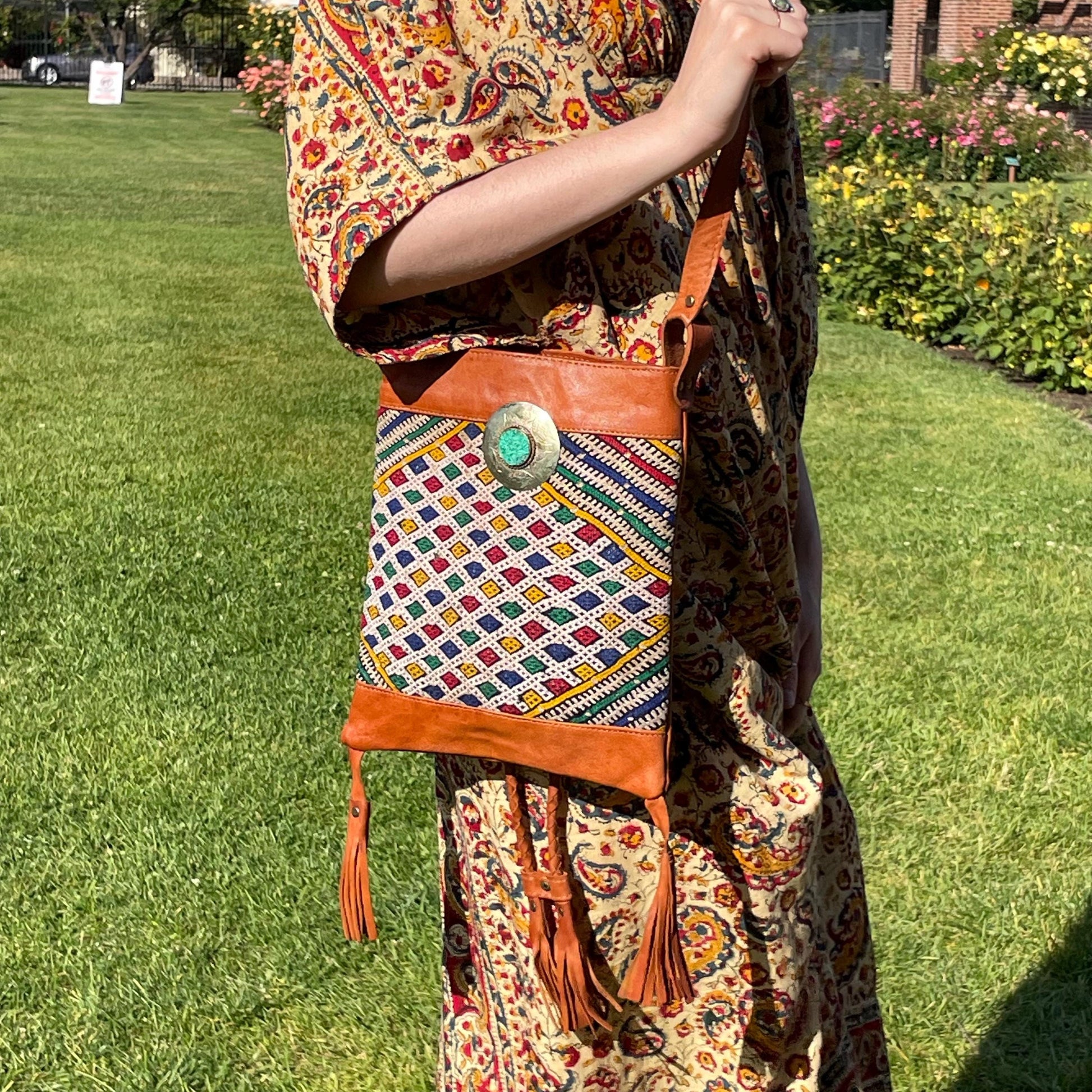 Vintage Handmade Woven Moroccan Leather Bag