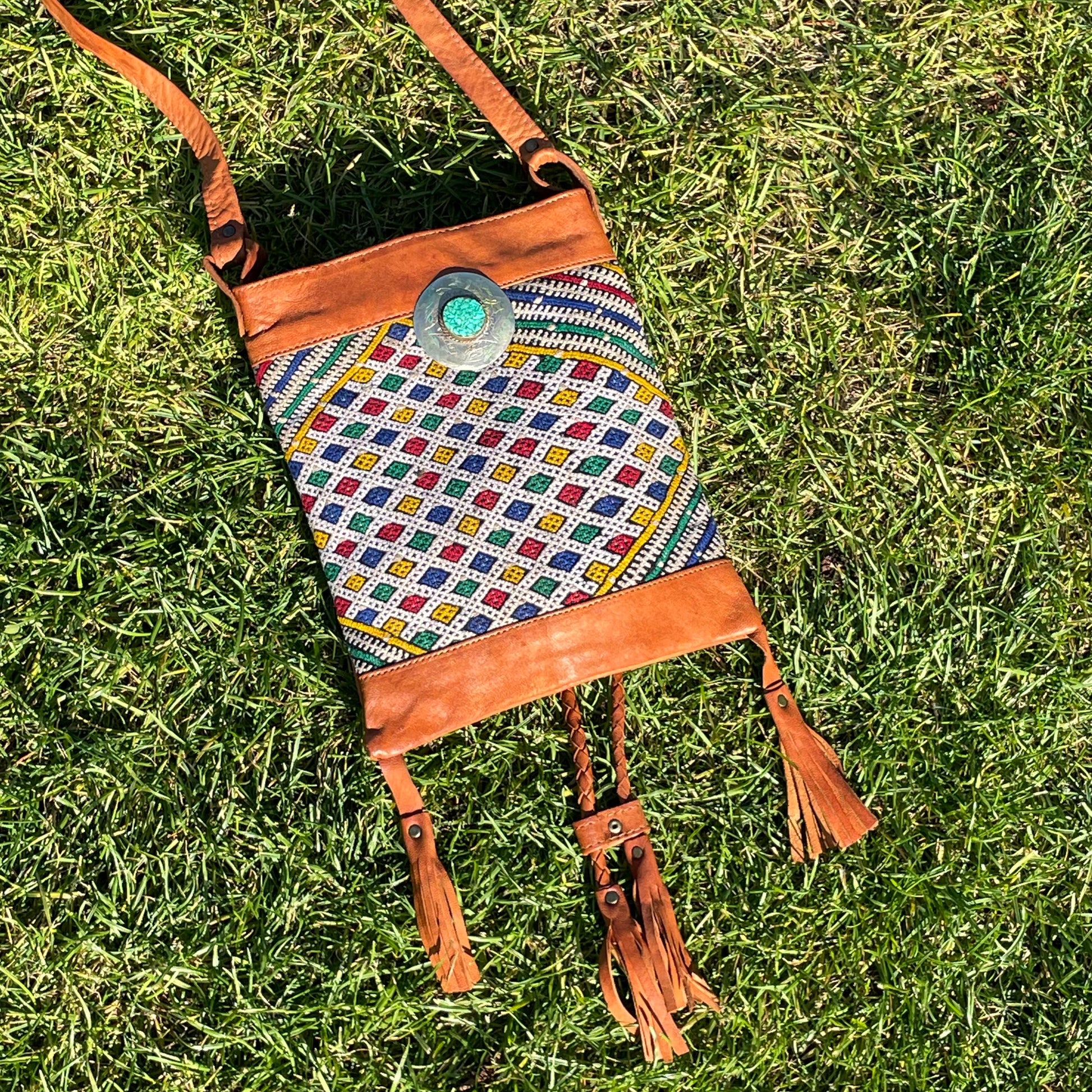 Vintage Handmade Woven Moroccan Leather Bag