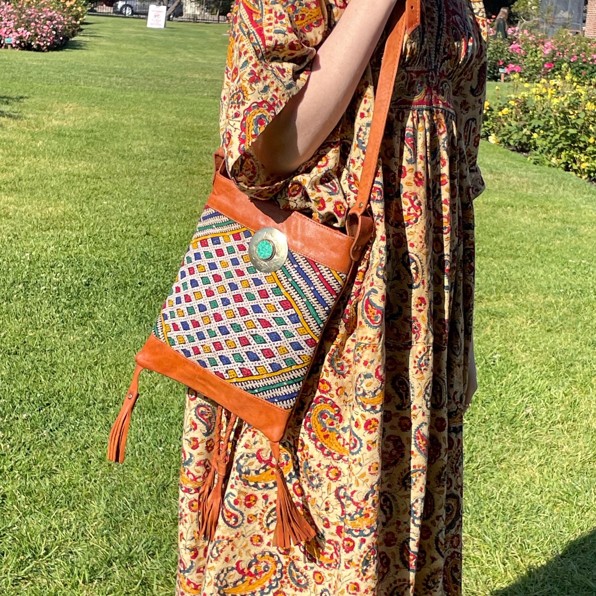 Vintage Handmade Woven Moroccan Leather Bag