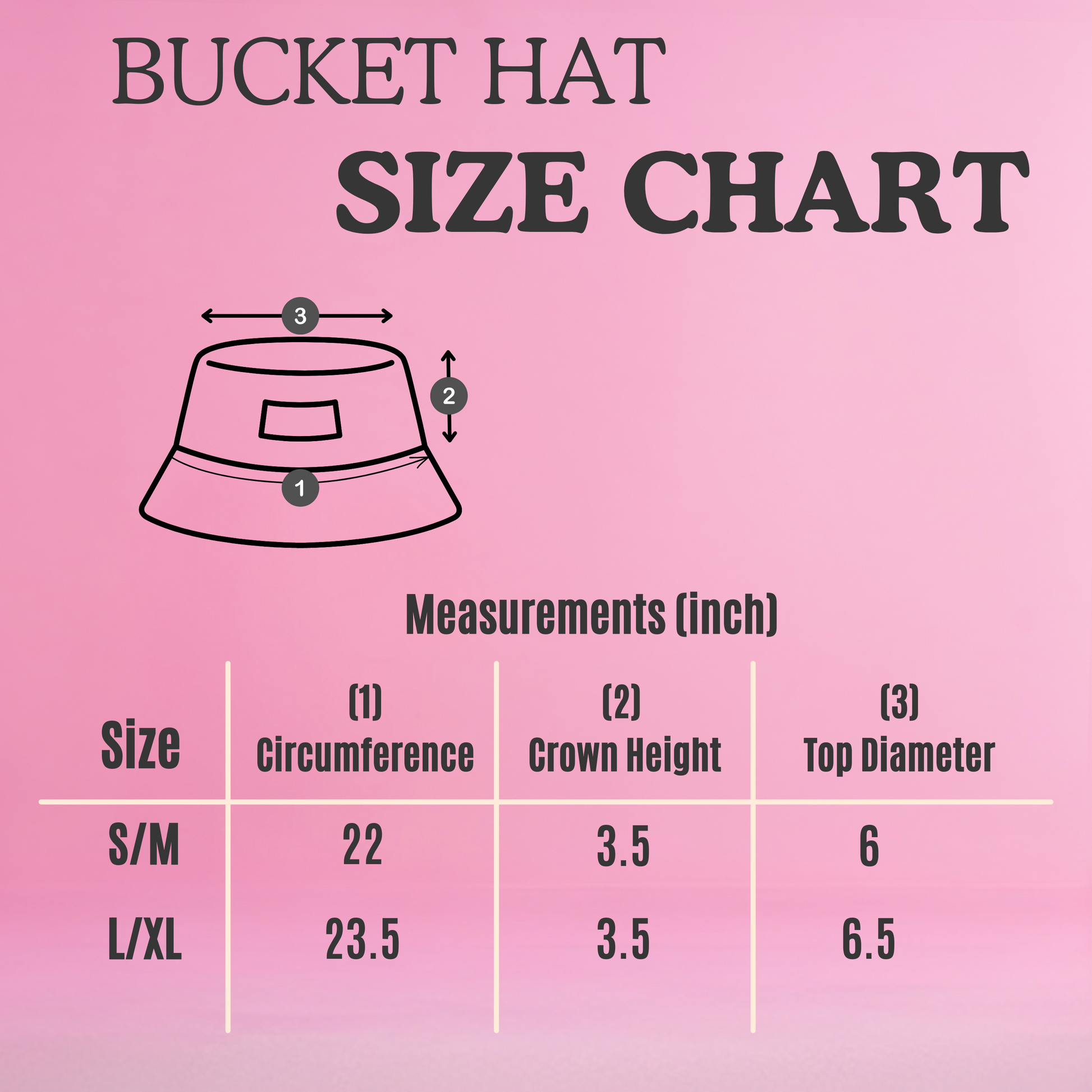 bucket hat size chart
