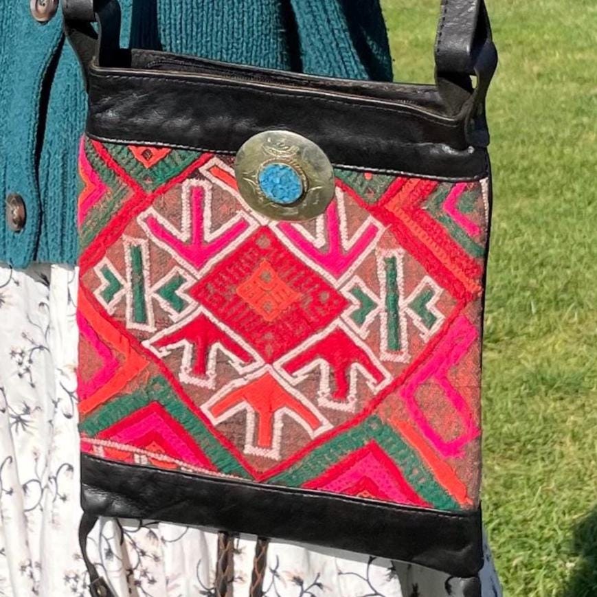 Vintage Handmade Woven Moroccan Leather Bag
