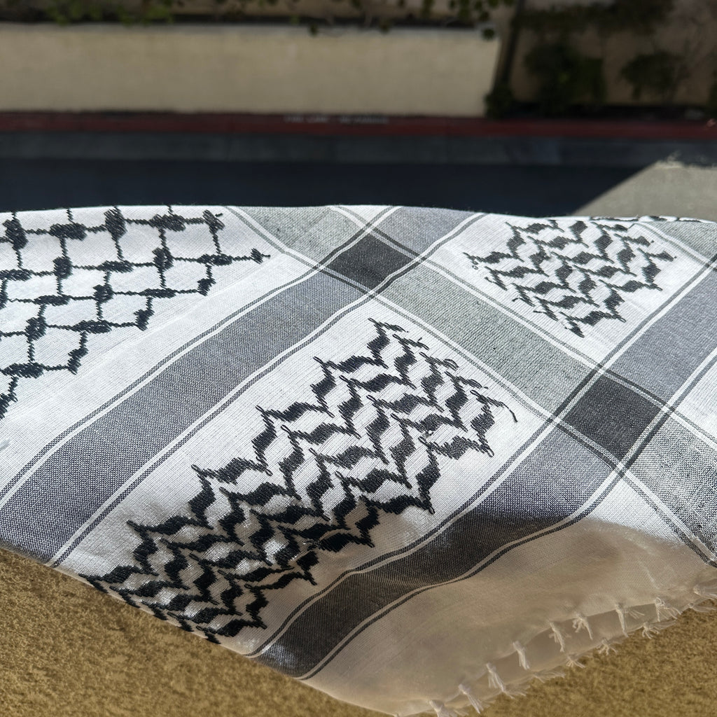 palestinian classic black on white kuffiyeh scarf