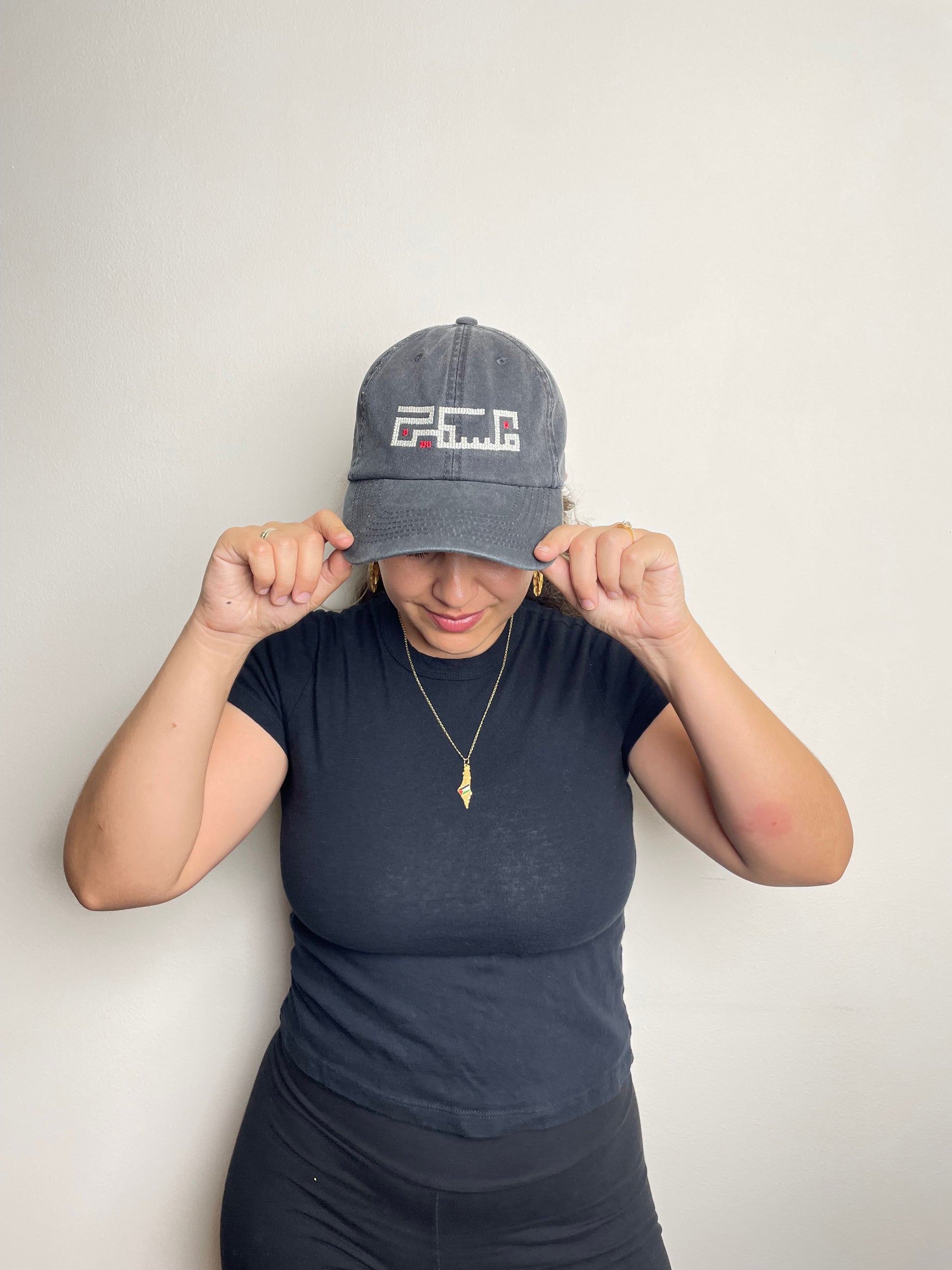 Embroidered Baseball Hat with "Palestine" in Kufic Arabic