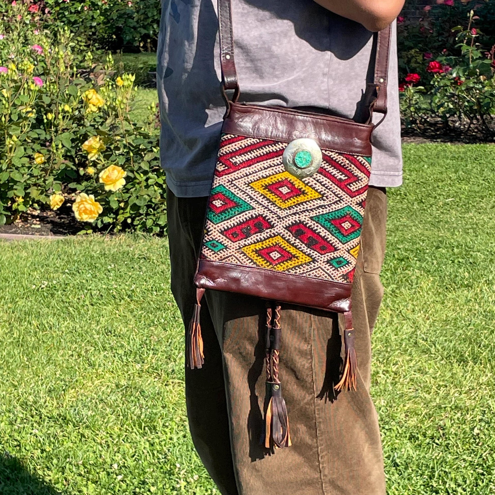 Vintage Handmade Woven Moroccan Leather Bag