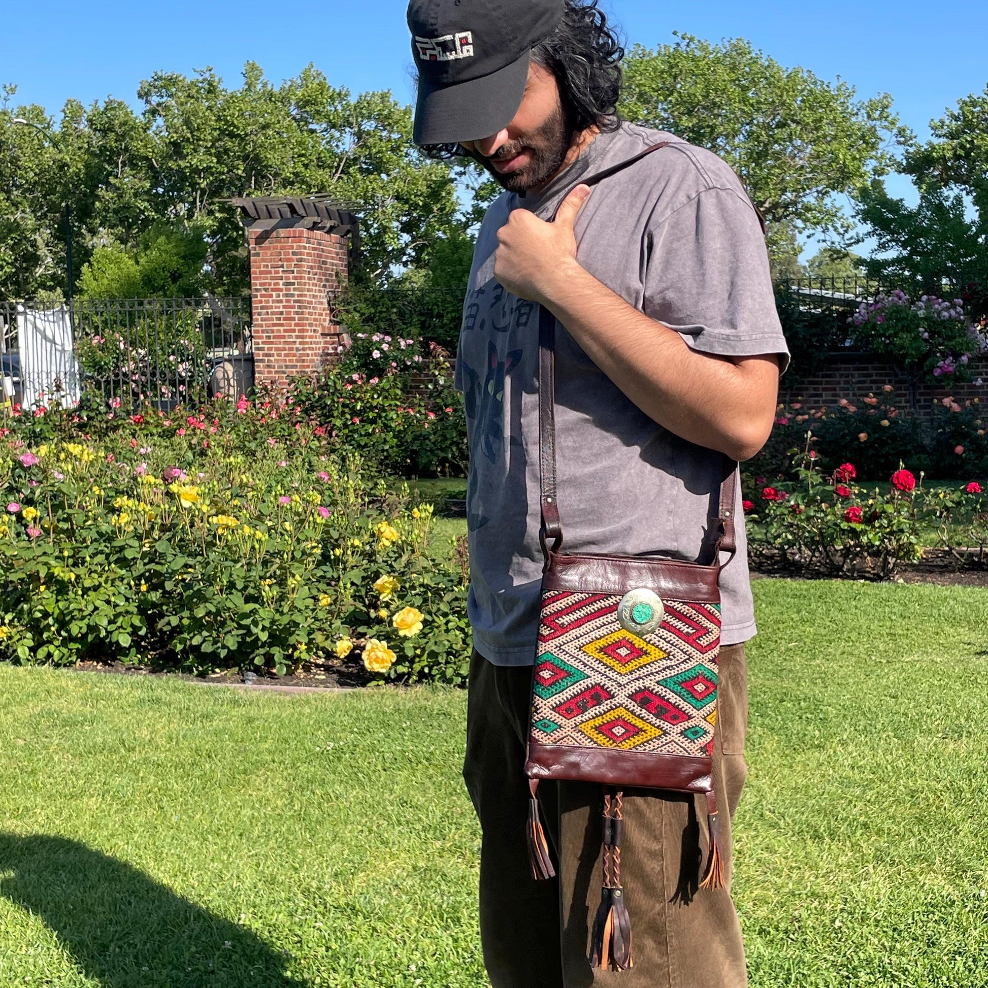 Vintage Handmade Woven Moroccan Leather Bag