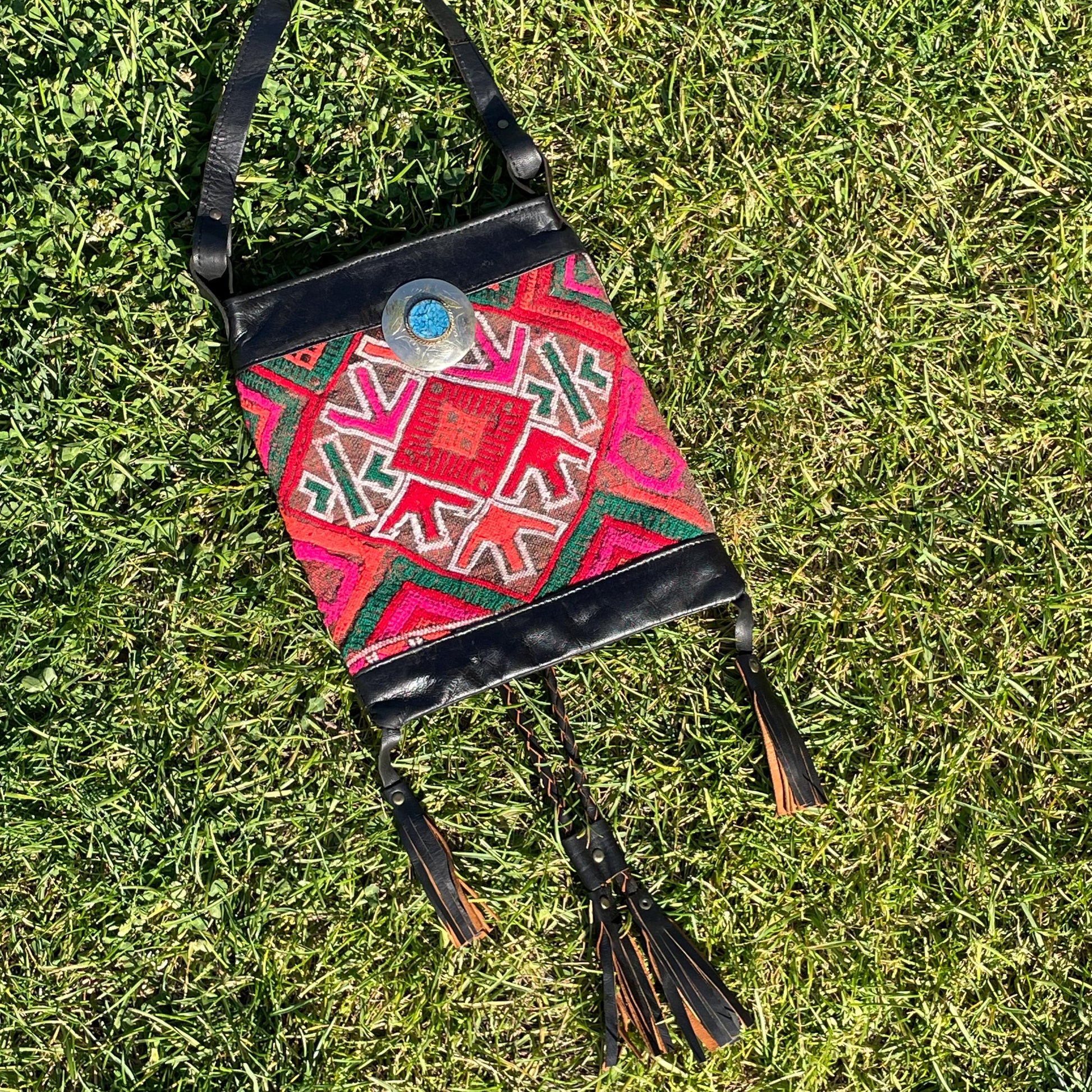 Vintage Handmade Woven Moroccan Leather Bag