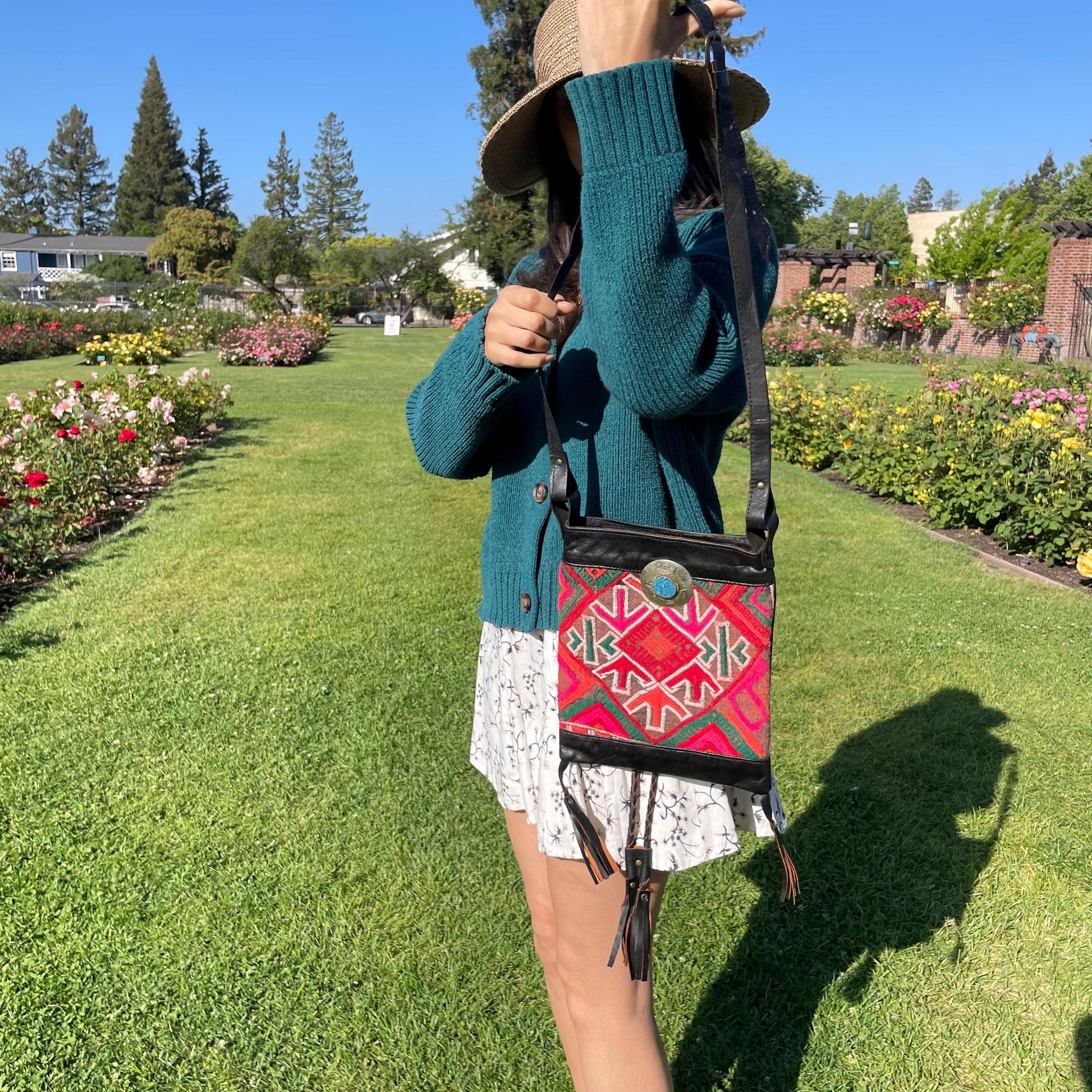 Vintage Handmade Woven Moroccan Leather Bag